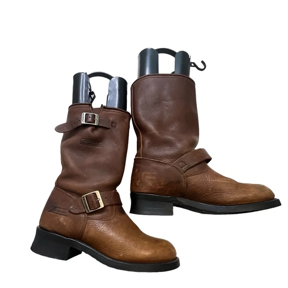 Xelement Boots - Brown Oil-tanned Leather, men US size 9
